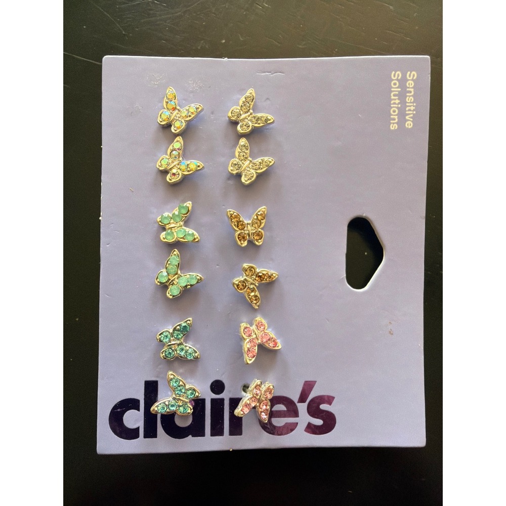 Claire's Butterfly Stud Earrings Womens OS Multicolor Rhinestone 6‎ Pair Set